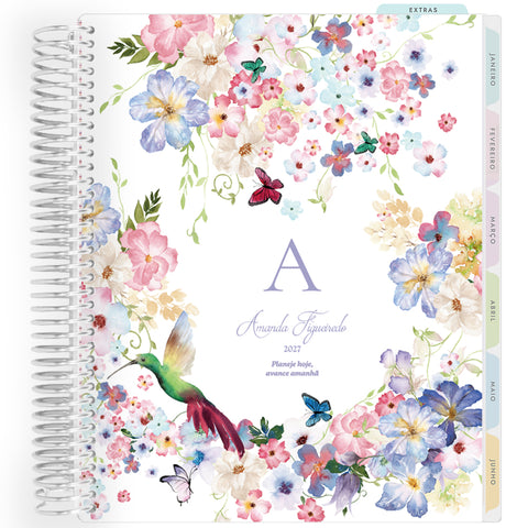 Planner Personalizado Colibri Garden - Monogram - Prateado