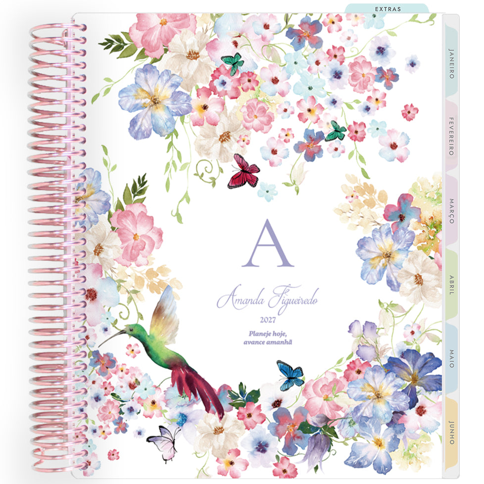 Planner Personalizado Colibri Garden - Monogram - Rose Gold
