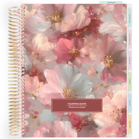 Planner Personalizado Colorful Flowers - Bordeaux - Dourado