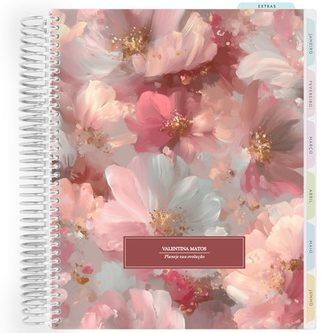Planner Personalizado Colorful Flowers - Bordeaux - Prateado