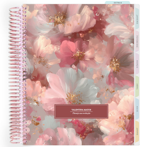 Planner Personalizado Colorful Flowers - Bordeaux - Rose Gold