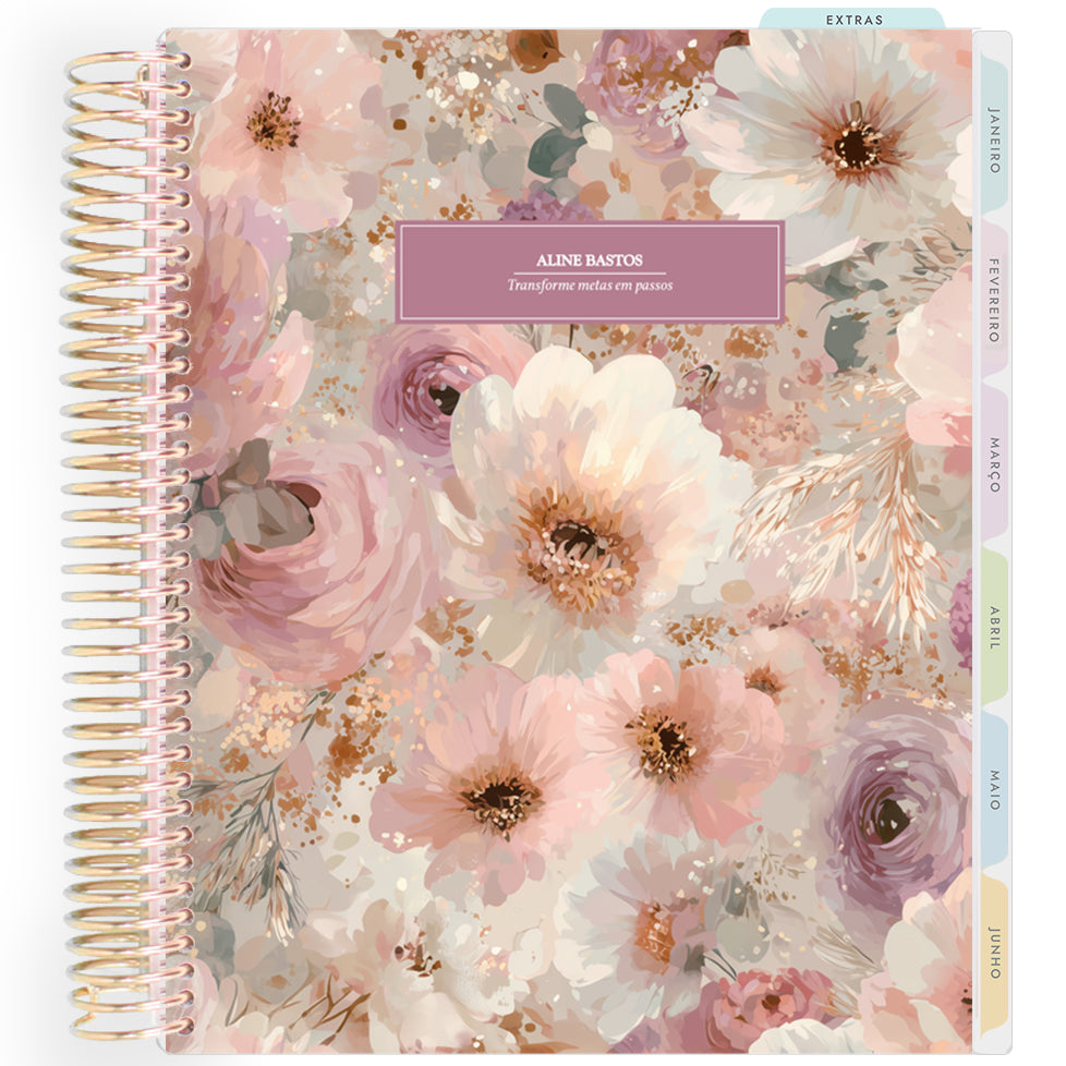 Planner Personalizado Colorful Flowers - Grape - Dourado