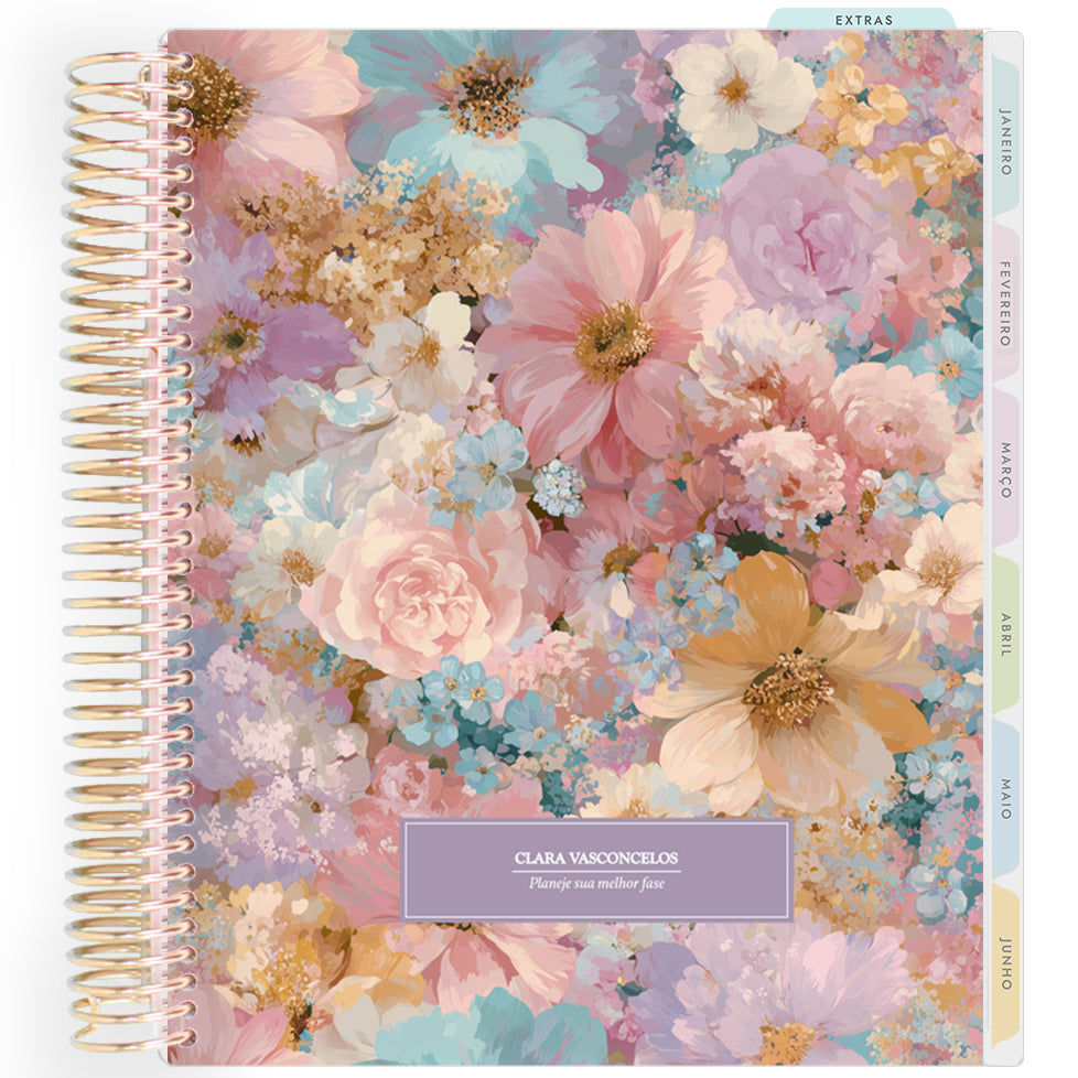 Planner Personalizado Colorful Flowers - Lilac - Dourado