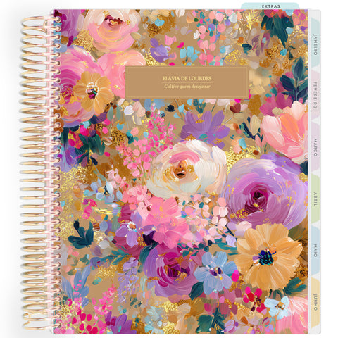 Planner Personalizado Colorful Flowers - Nude - Dourado