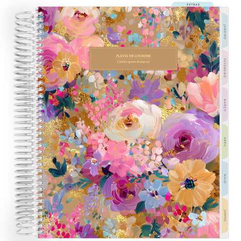 Planner Personalizado Colorful Flowers - Nude - Prateado