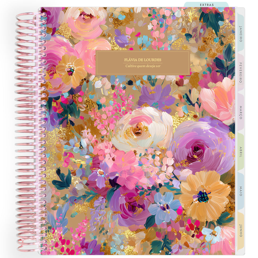 Planner Personalizado Colorful Flowers - Nude - Rose Gold