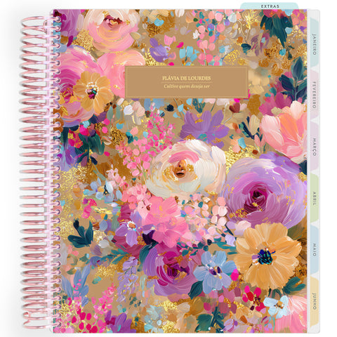 Planner Personalizado Colorful Flowers - Nude - Rose Gold