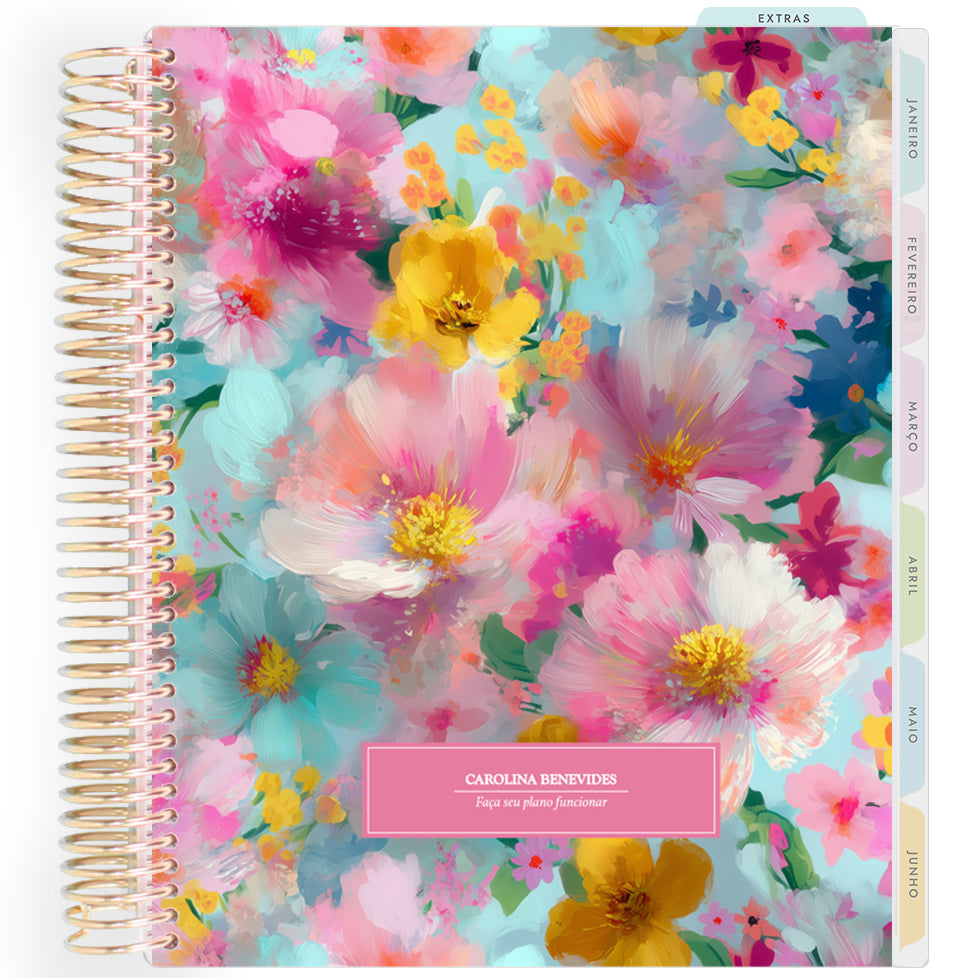Planner Personalizado Colorful Flowers - Pink - Dourado