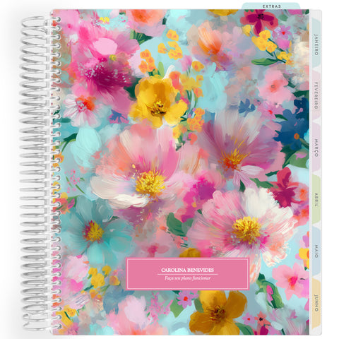 Planner Personalizado Colorful Flowers - Pink - Prateado