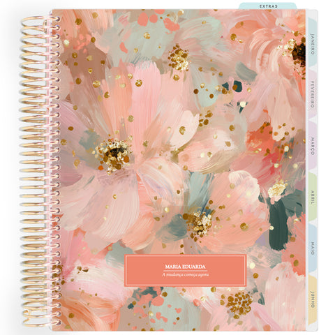 Planner Personalizado Colorful Flowers - Terracota - Dourado