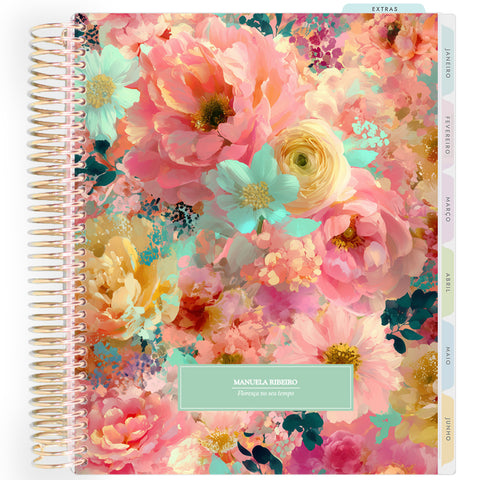 Planner Personalizado Colorful Flowers - Tiffany - Dourado