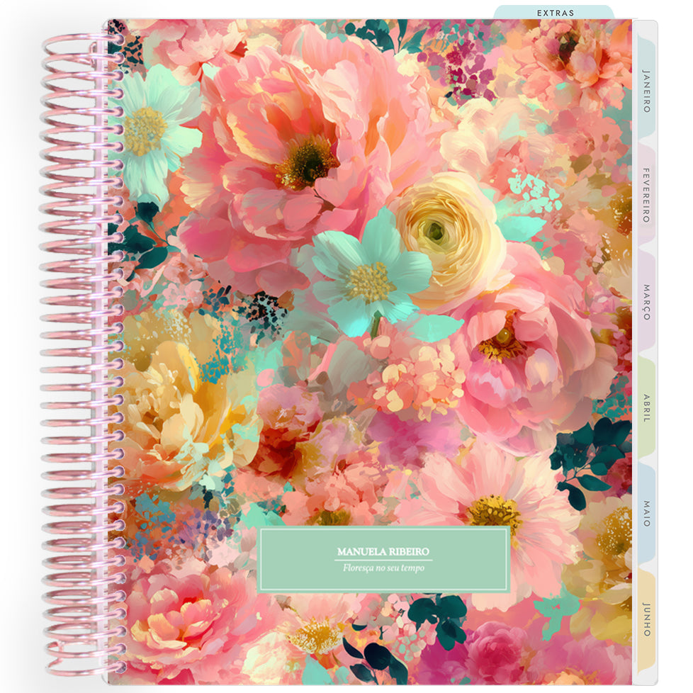 Planner Personalizado Colorful Flowers - Tiffany - Rose Gold