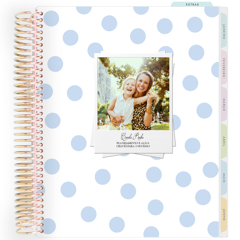 Planner Personalizado Dots Blue - Dourado