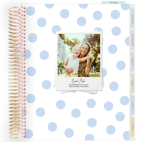 Planner Personalizado Dots Blue - Dourado