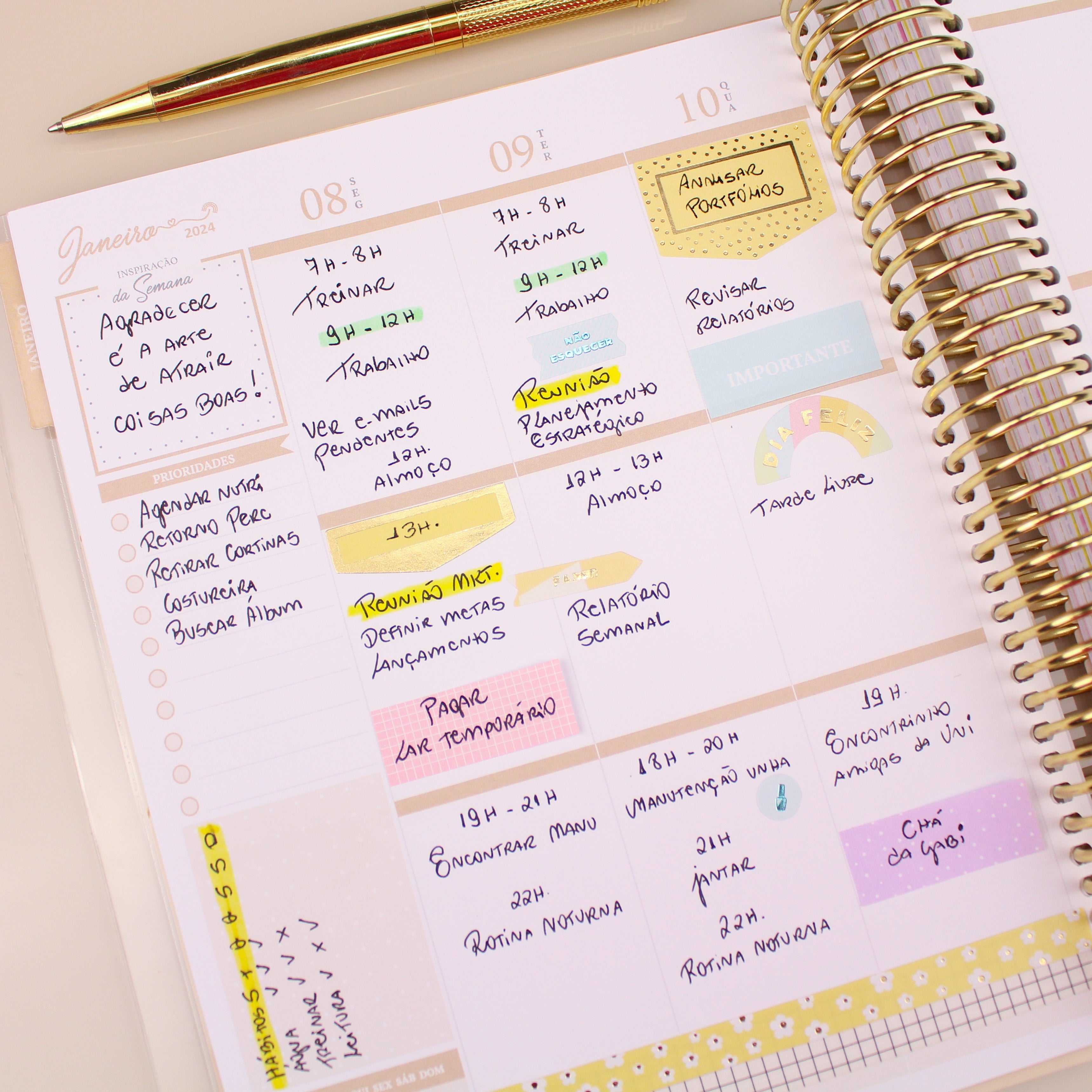 Enjoy Planner 2024 - Splendor Gold (planner com acessórios grátis - vai com + de 700 adesivos, régua, 2 blocos de notas e elástico).