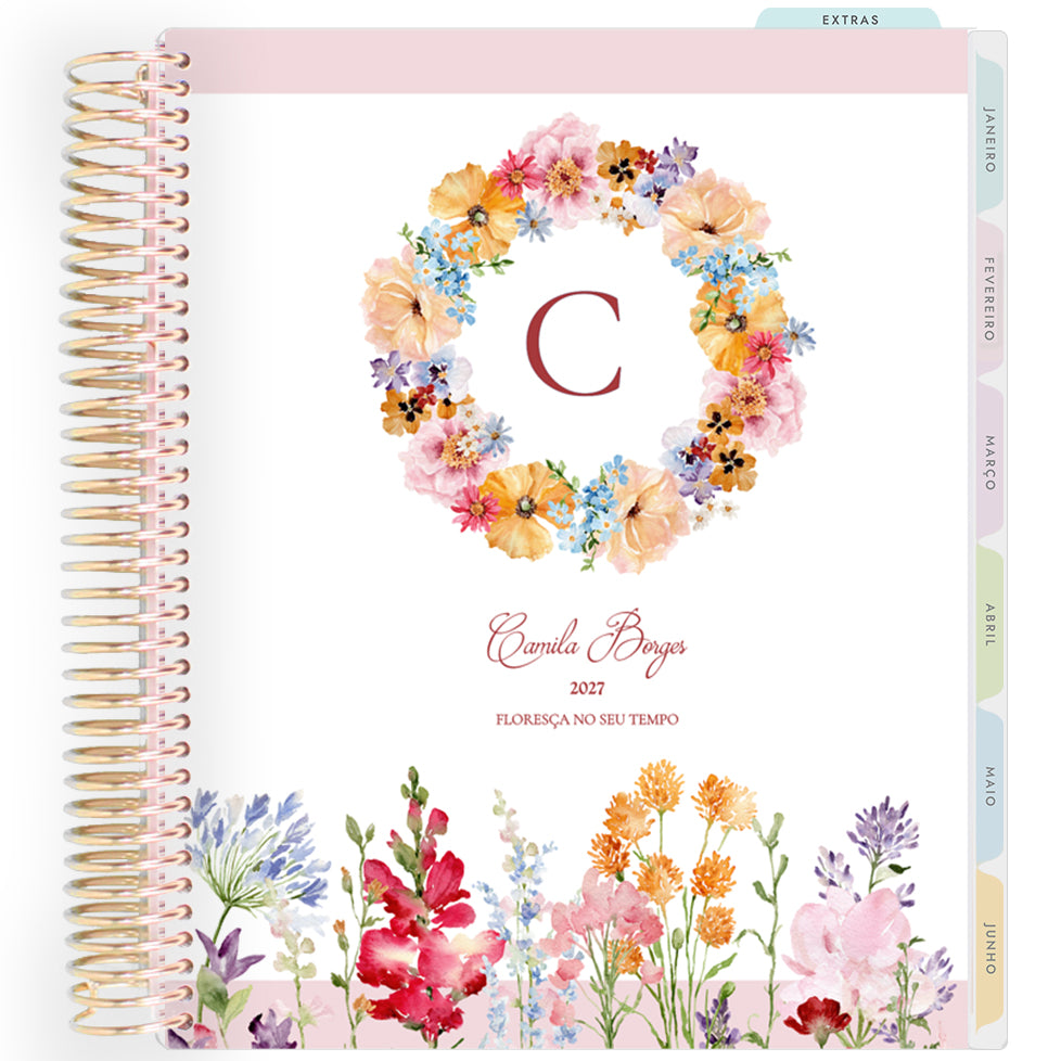 Planner Personalizado Garden Floral - Monogram - Dourado