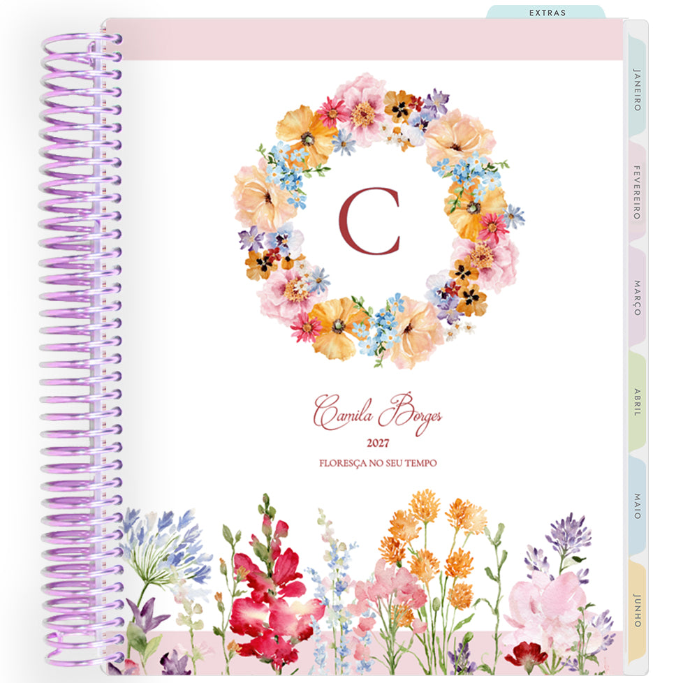 Planner Personalizado Garden Floral - Monogram - Lilás