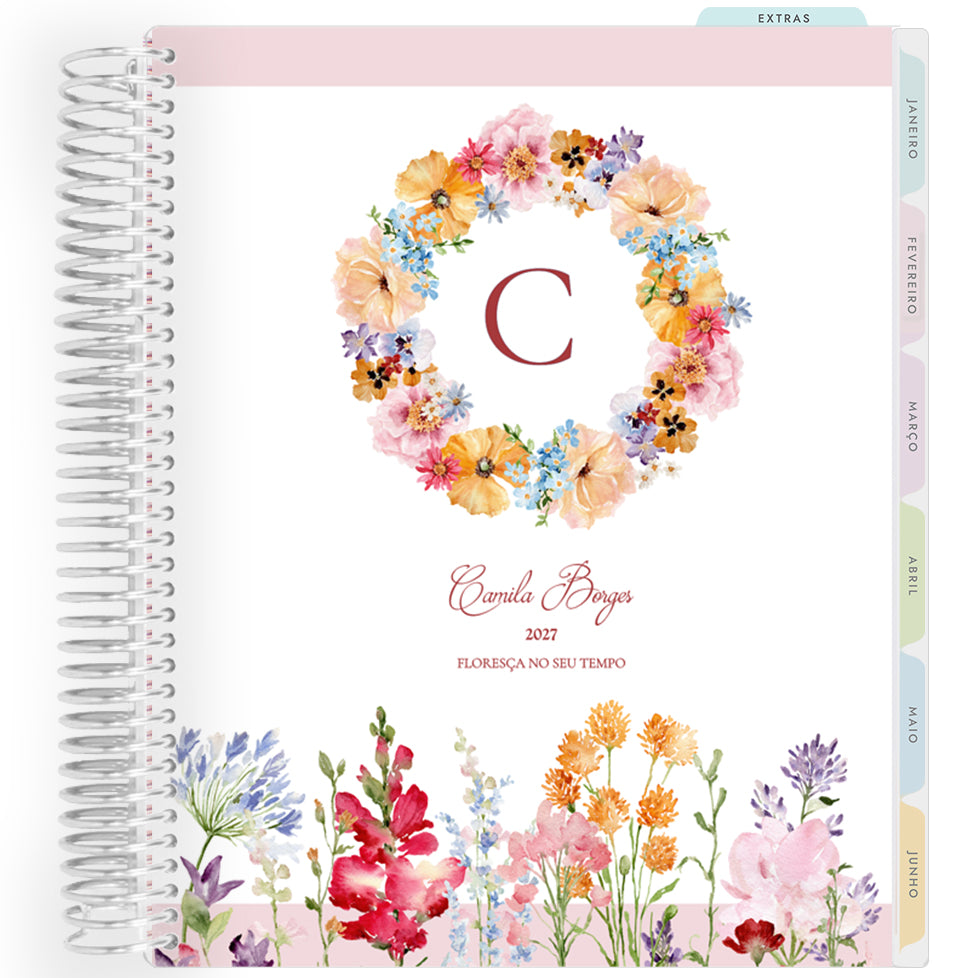 Planner Personalizado Garden Floral - Monogram - Prateado
