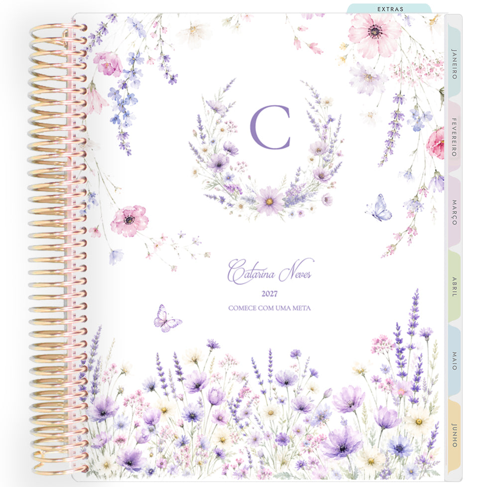 Planner Personalizado Lavender Garden - Monogram - Dourado