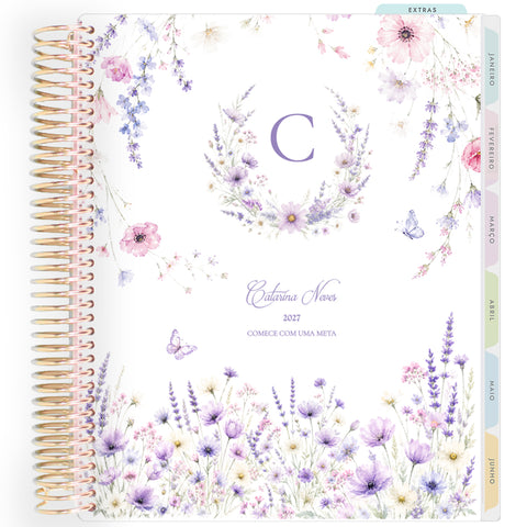Planner Personalizado Lavender Garden - Monogram - Dourado