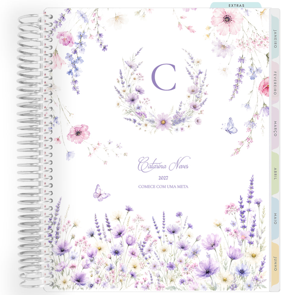 Planner Personalizado Lavender Garden - Monogram - Prateado