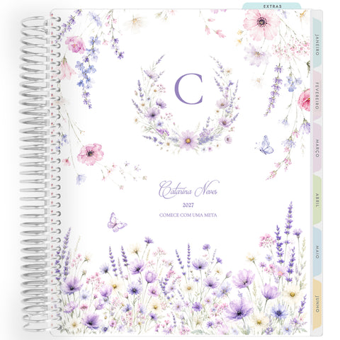 Planner Personalizado Lavender Garden - Monogram - Prateado
