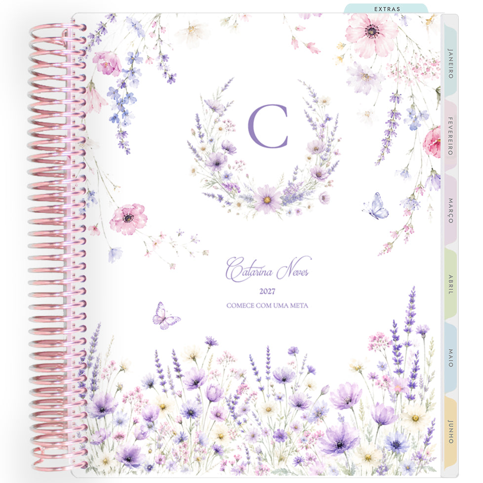 Planner Personalizado Lavender Garden - Monogram - Rose Gold