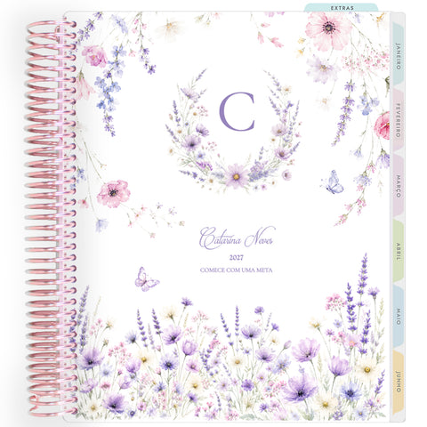 Planner Personalizado Lavender Garden - Monogram - Rose Gold