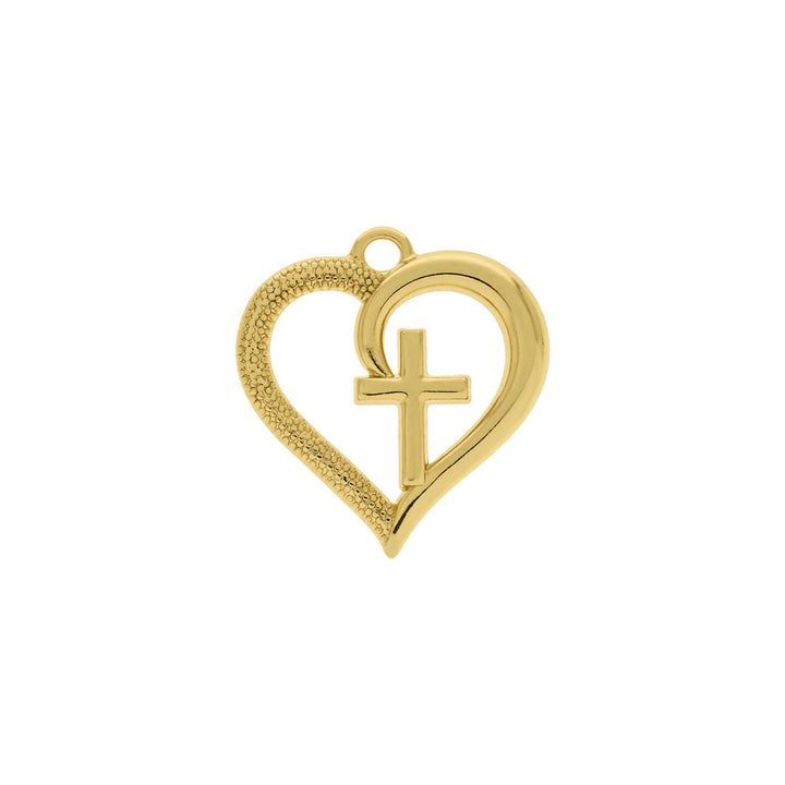 Pingente Coração com Cruz Dourado 26mm