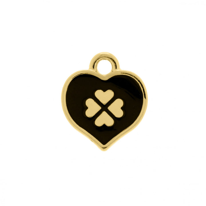 Pingente Coração Dourado com Trevo da Sorte 17mm