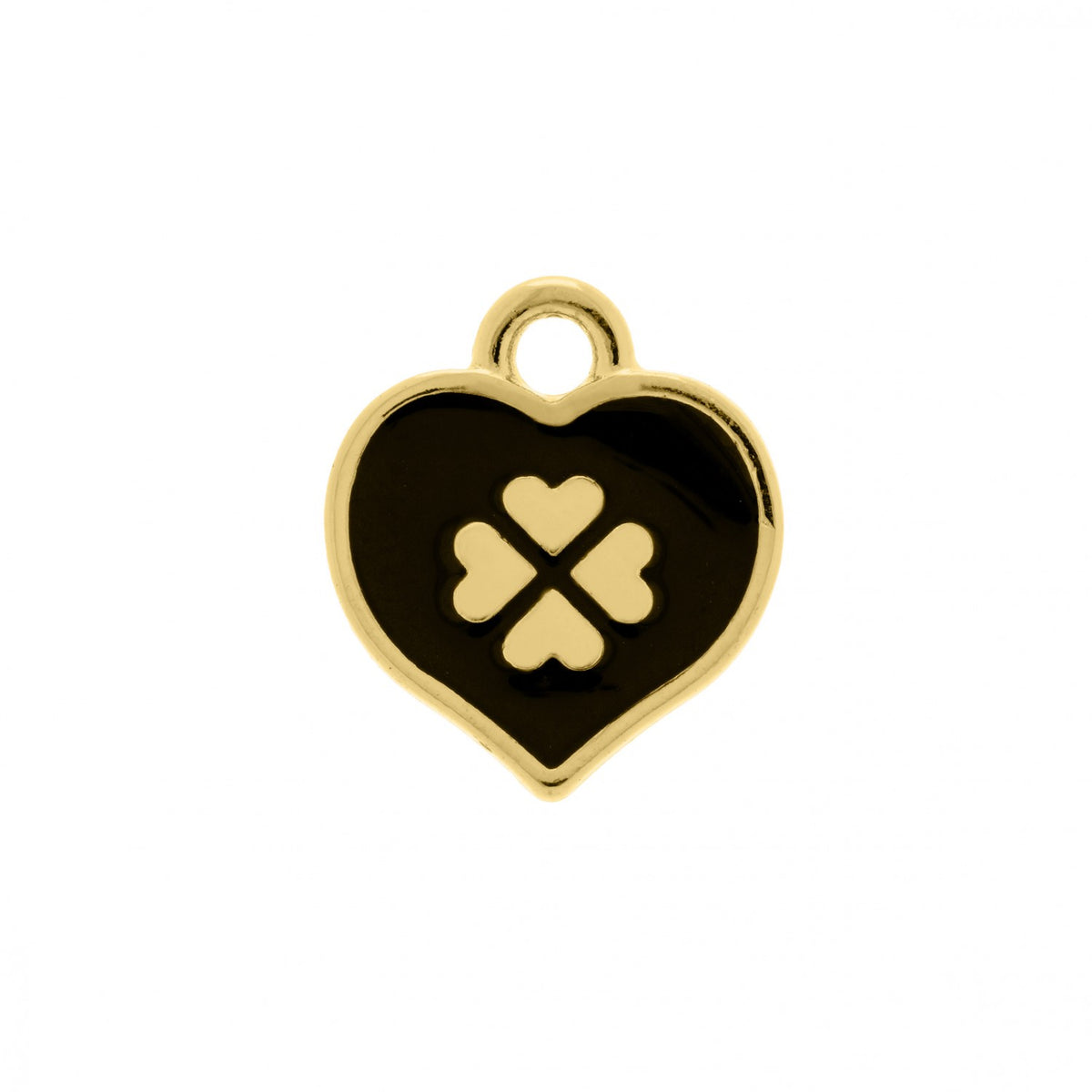 Pingente Coração Dourado com Trevo da Sorte 17mm