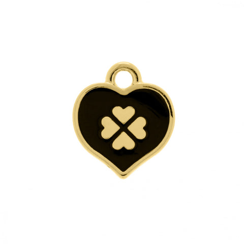Pingente Coração Dourado com Trevo da Sorte 17mm
