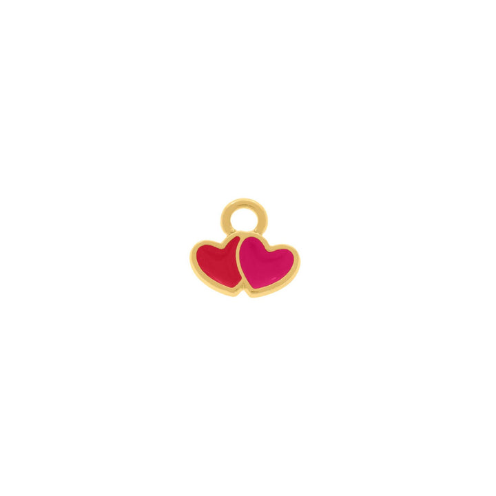 Pingente Mini Corações Duplos Dourado com Resina 9mm