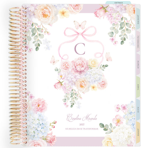 Planner Personalizado Rose Garden - Monogram - Dourado