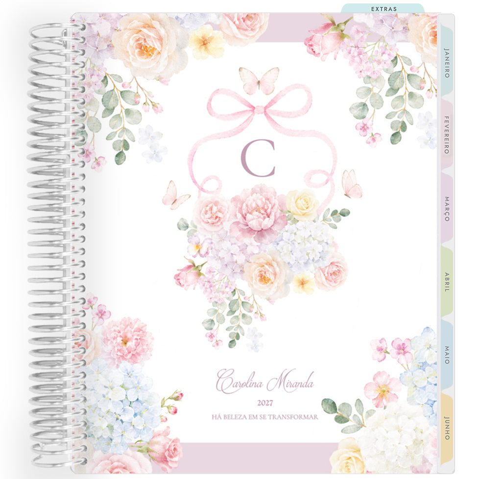 Planner Personalizado Rose Garden - Monogram - Prateado