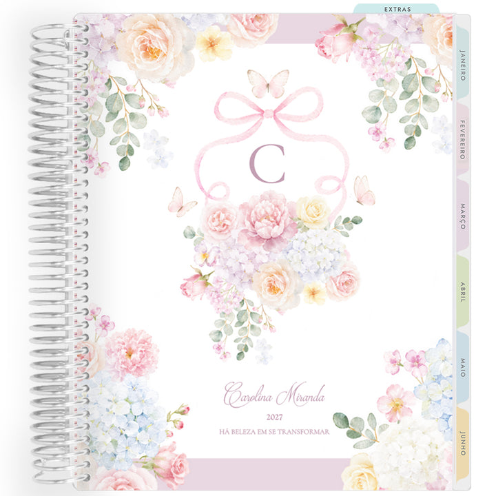 Planner Personalizado Rose Garden - Monogram - Prateado