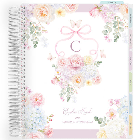 Planner Personalizado Rose Garden - Monogram - Prateado