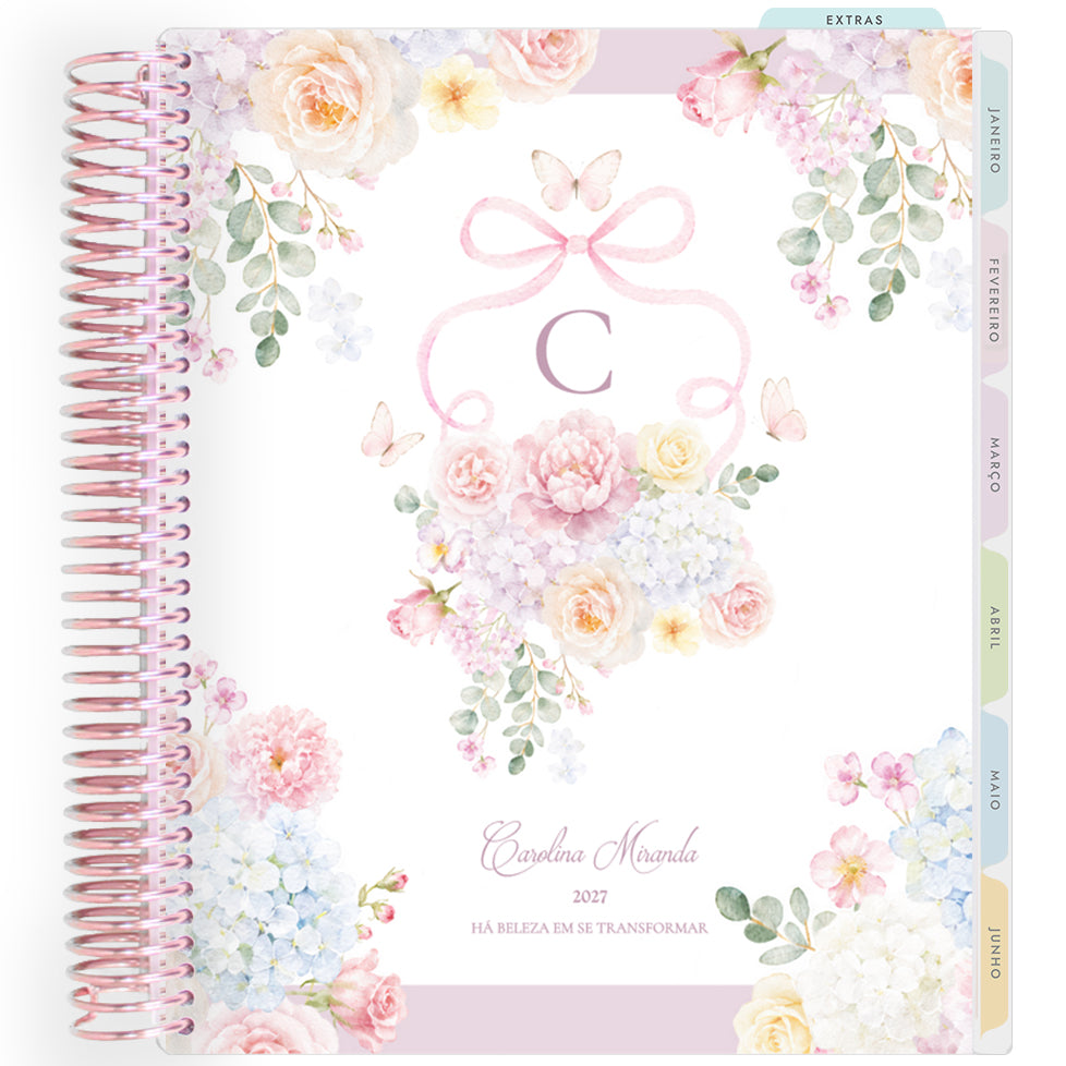 Planner Personalizado Rose Garden - Monogram - Rose Gold