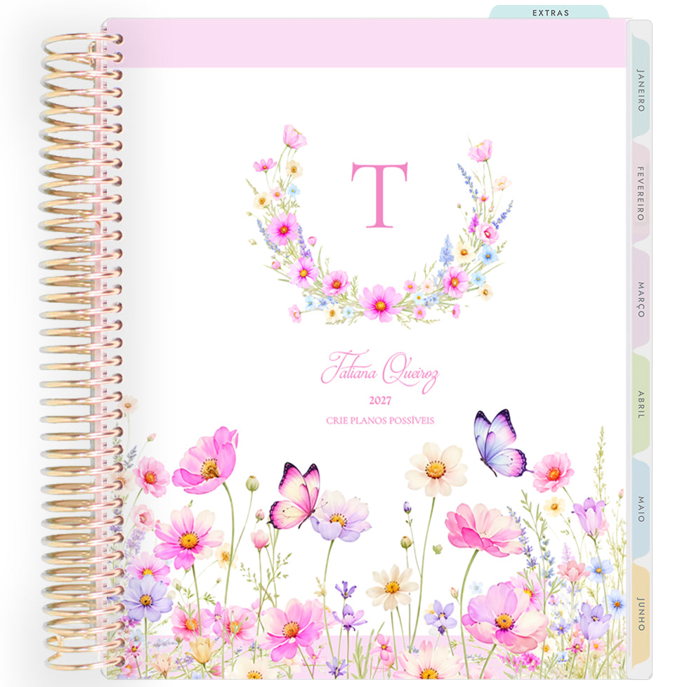 Planner Personalizado Wildflowers - Monogram - Dourado