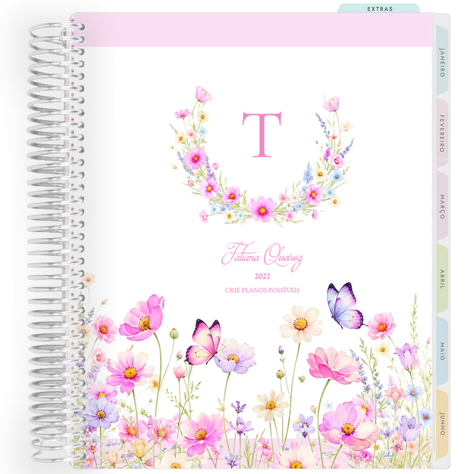 Planner Personalizado Wildflowers - Monogram - Prateado
