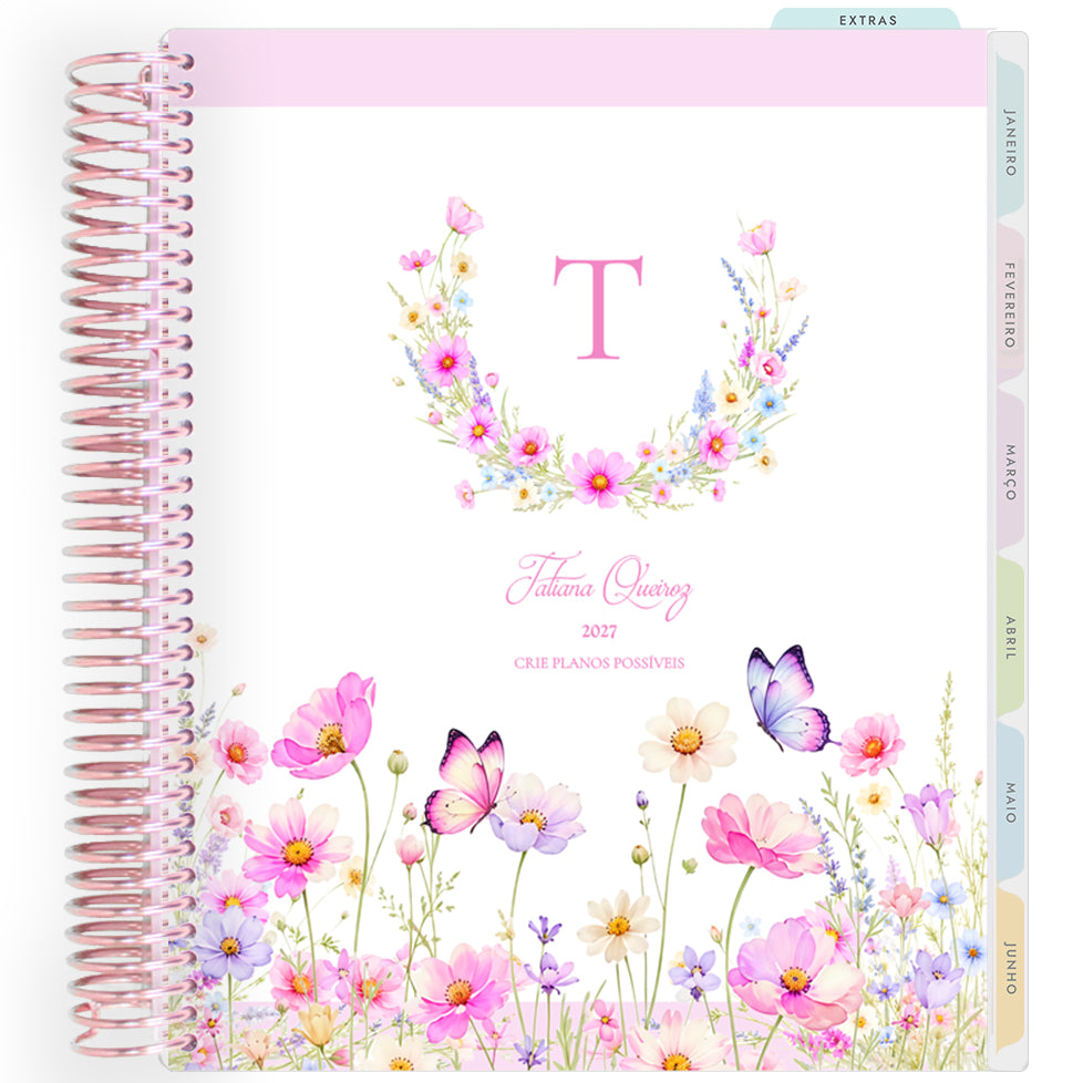 Planner Personalizado Wildflowers - Monogram - Rose Gold