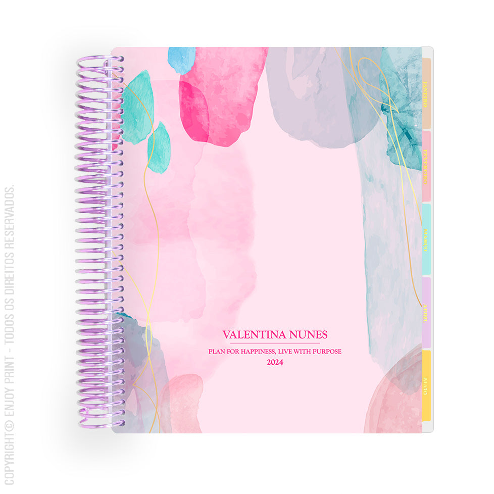 Enjoy Planner 2024 - Abstract Pink (planner com acessórios inclusos - vai com + de 700 adesivos, régua, 2 blocos de notas e elástico).