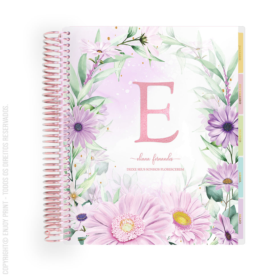 Enjoy Planner 2024 - Lilac: Wildflowers Monogram (planner com acessórios grátis - vai com + de 700 adesivos, régua, 2 blocos de notas e elástico).