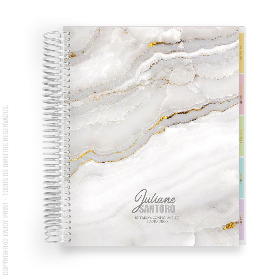 Enjoy Planner 2024 - Marble: Classic Gray (planner com acessórios grátis - vai com + de 700 adesivos, régua, 2 blocos de notas e elástico).